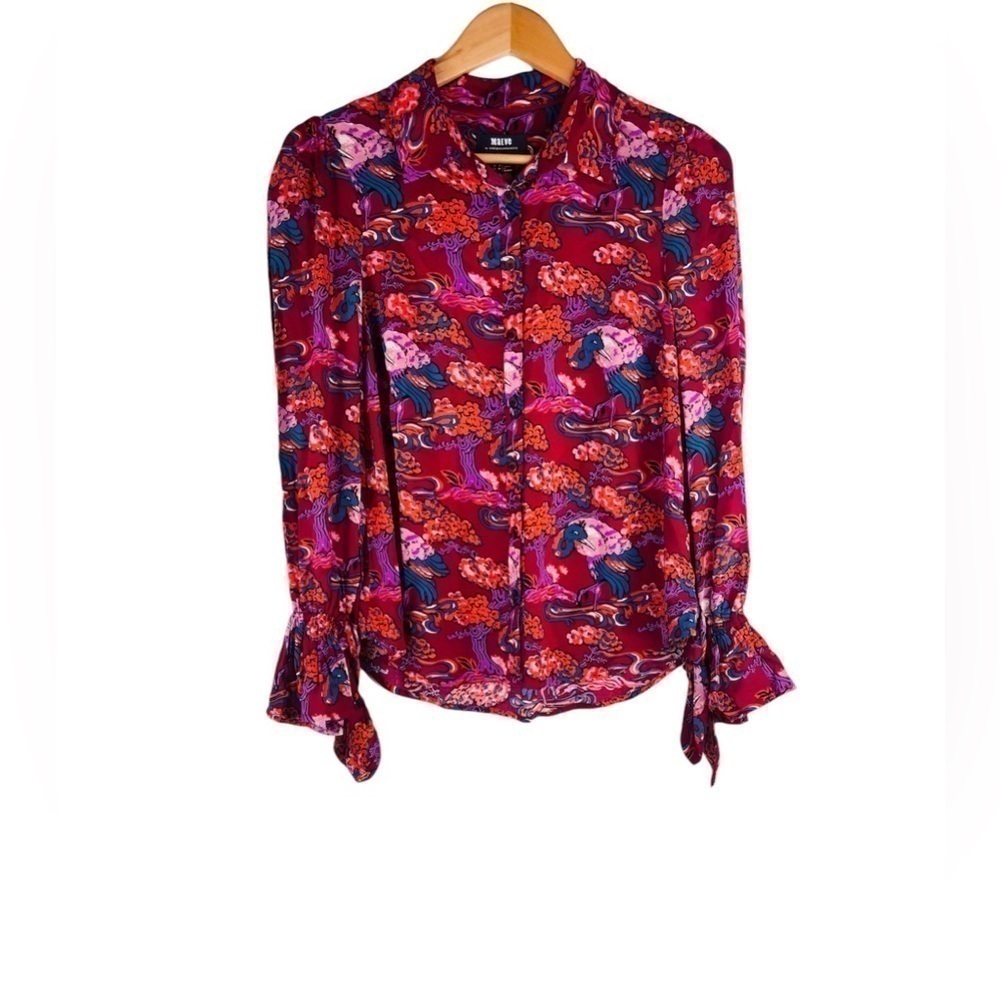 Maeve Anthropologie Women's Blouse Darla Button Down Peacock Bonsai Size 2